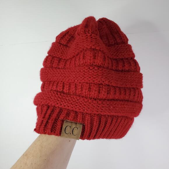 CC Beanie Knit Thick Cap Hat Unisex Solid Color red chunky knit - Picture 4 of 5